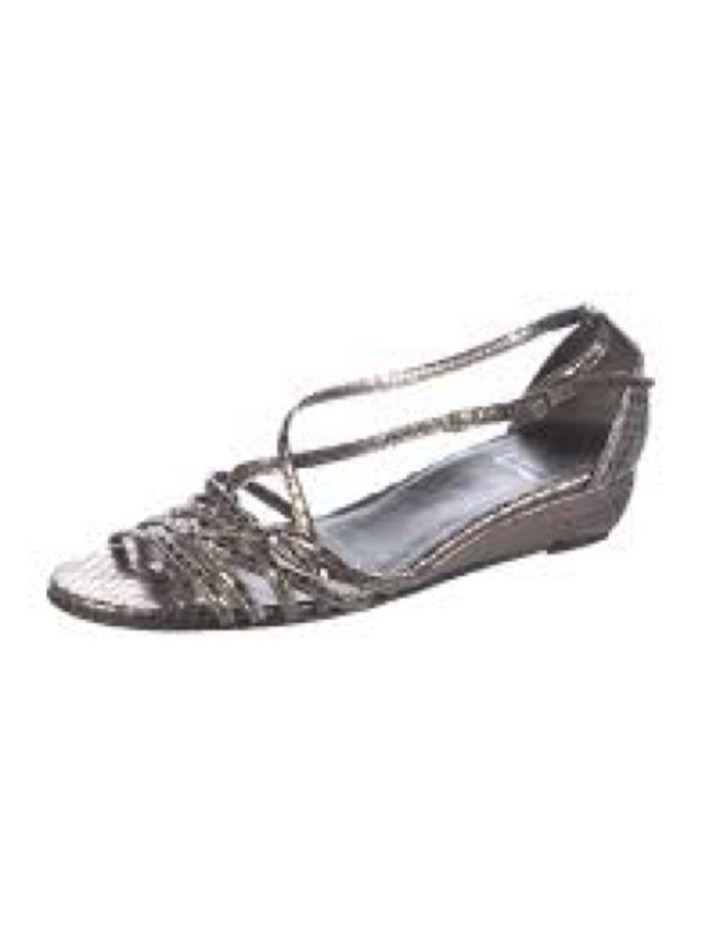 STUART WEITZMAN Metallic Pewter Strappy Women's Wedge Sandal, Size 38